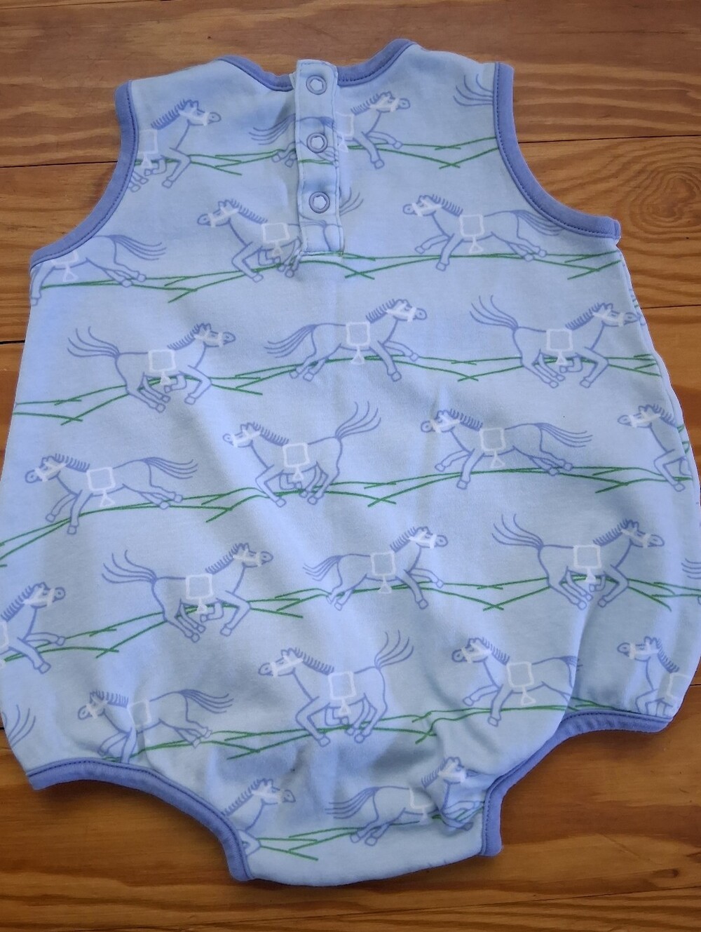The Beaufort Bonnet Company Light Blue Horse Print Baby One‑Piece - Picture 4 of 5
